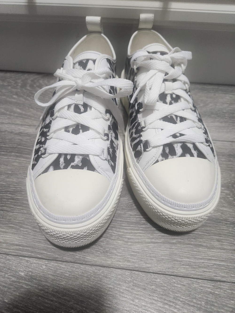 Size 10. Amiri Men's Court Black & White Leopard Print Low-Top Sneakers